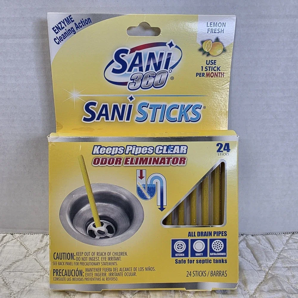 SANI 360 Sani Sticks Drain Cleaner Odor Eliminator Lemon 24ct EPA 40671